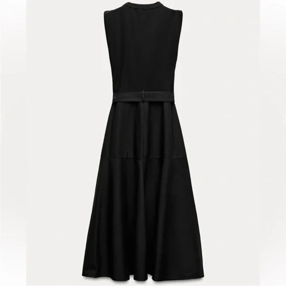 Zara NWT Chic Black Midi Dress with Belt Detail - Picture 7 of 13
